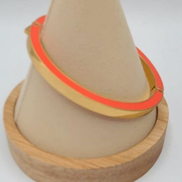 J Crew Gold Tone Orange Enamel Hinged Bangle Bracelet - Picture 4 of 10